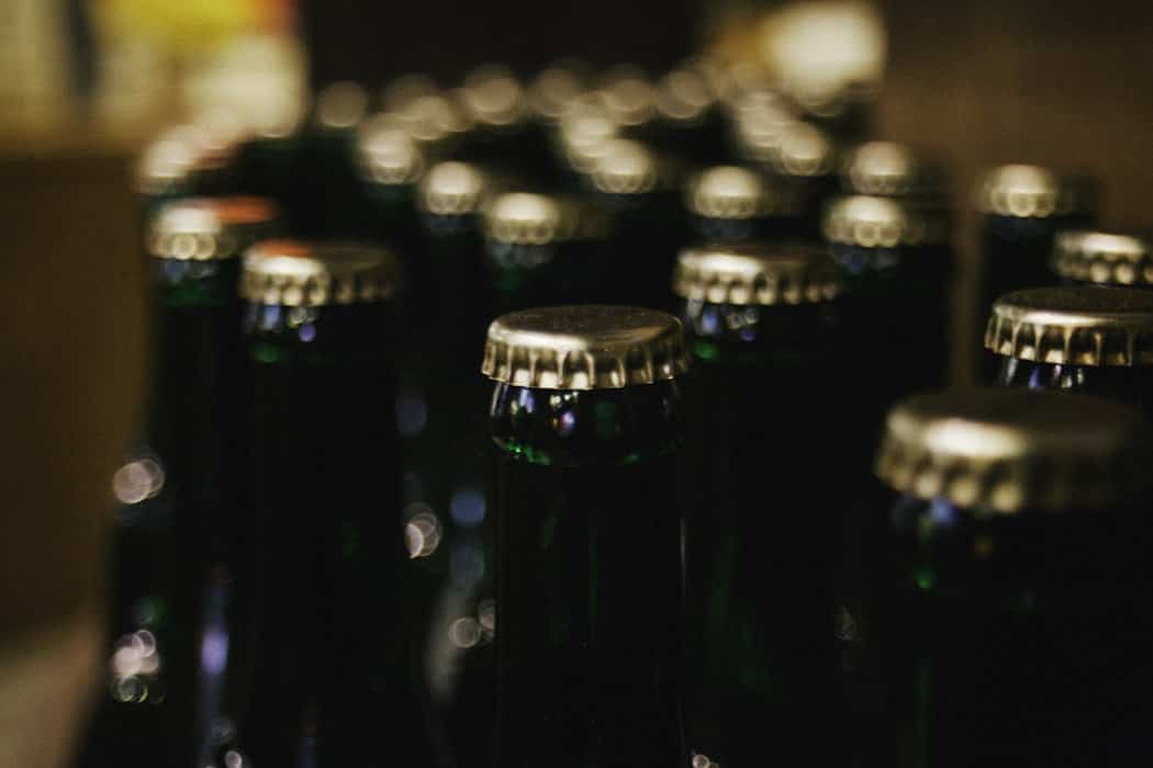 close up on beer bottles