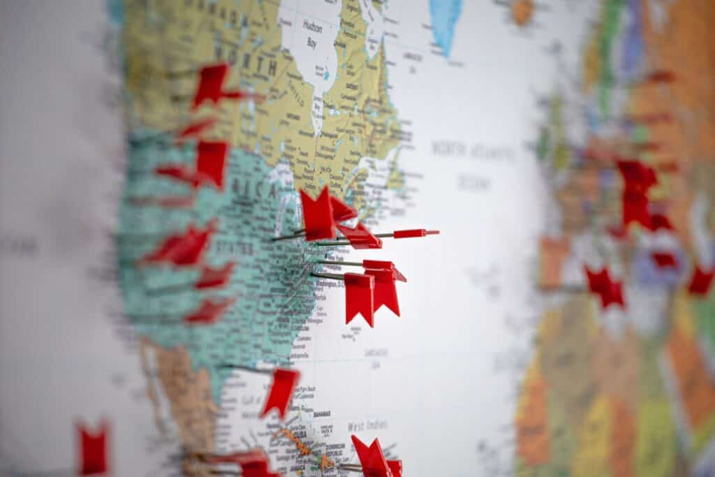 multiple pins in a map of the world