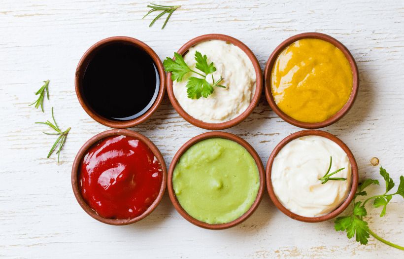 6 sauces in bowls: plan view